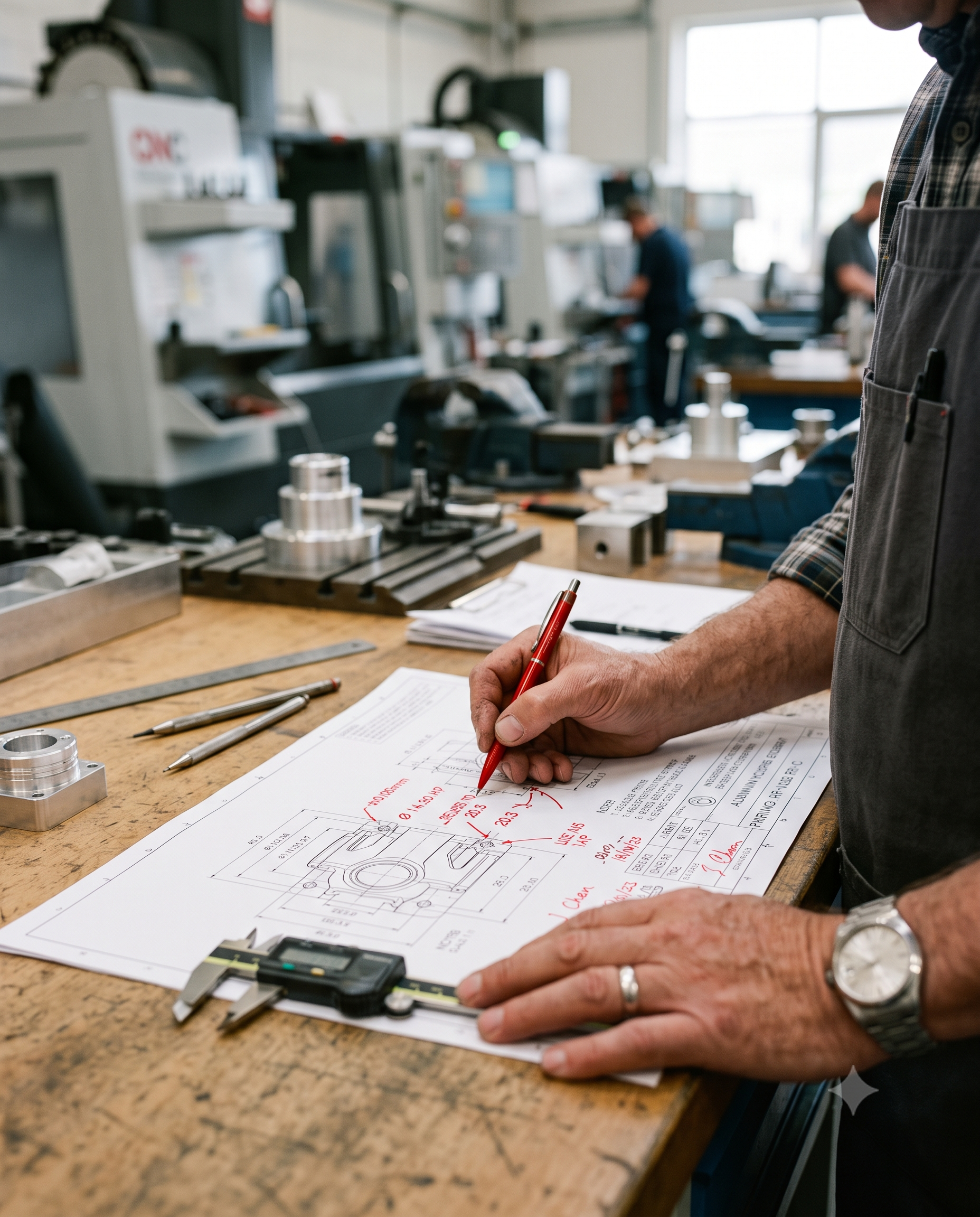 OperGo engineers reviewing a part design for manufacturability