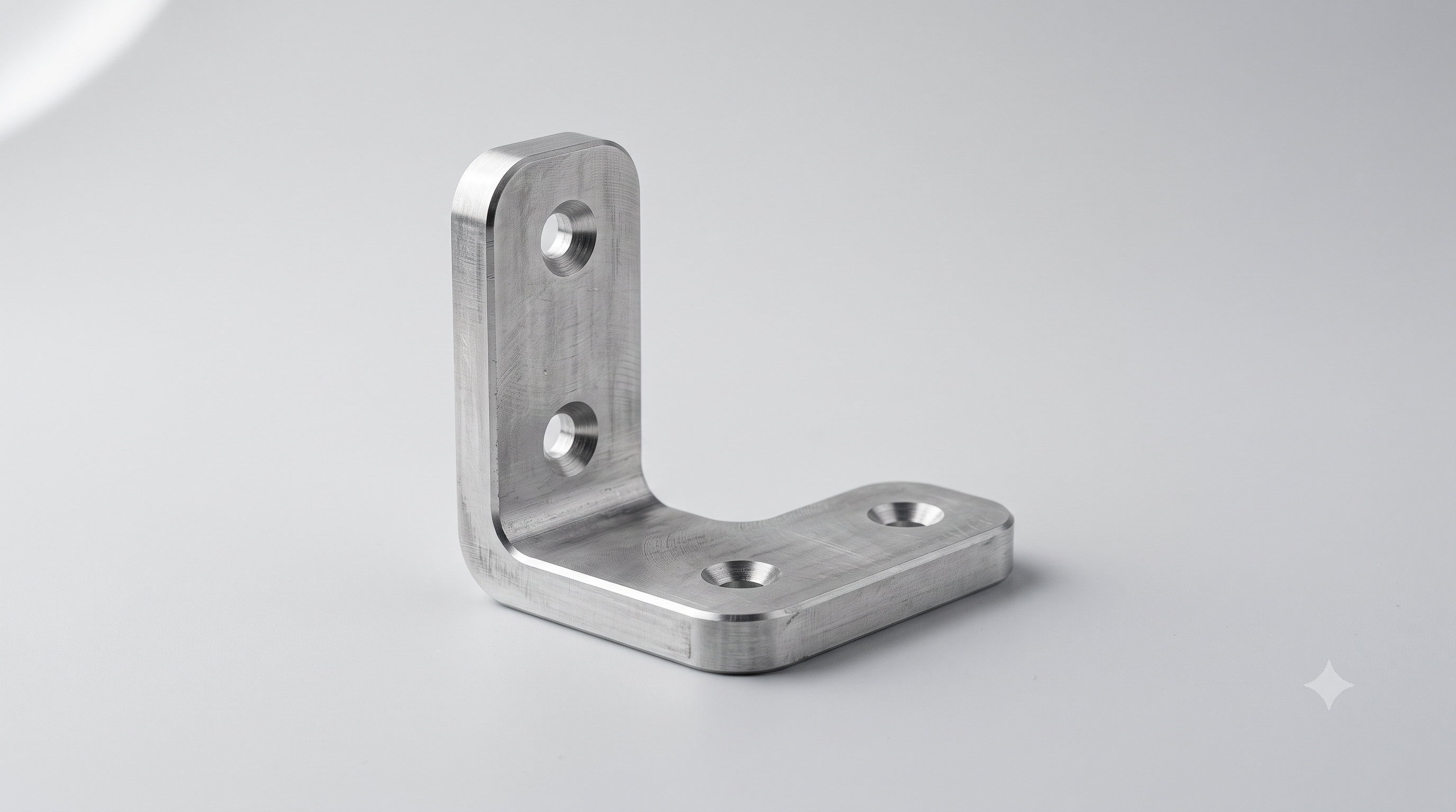 Raw CNC-machined aluminum bracket in bare mill finish, with no colour, marking or packaging