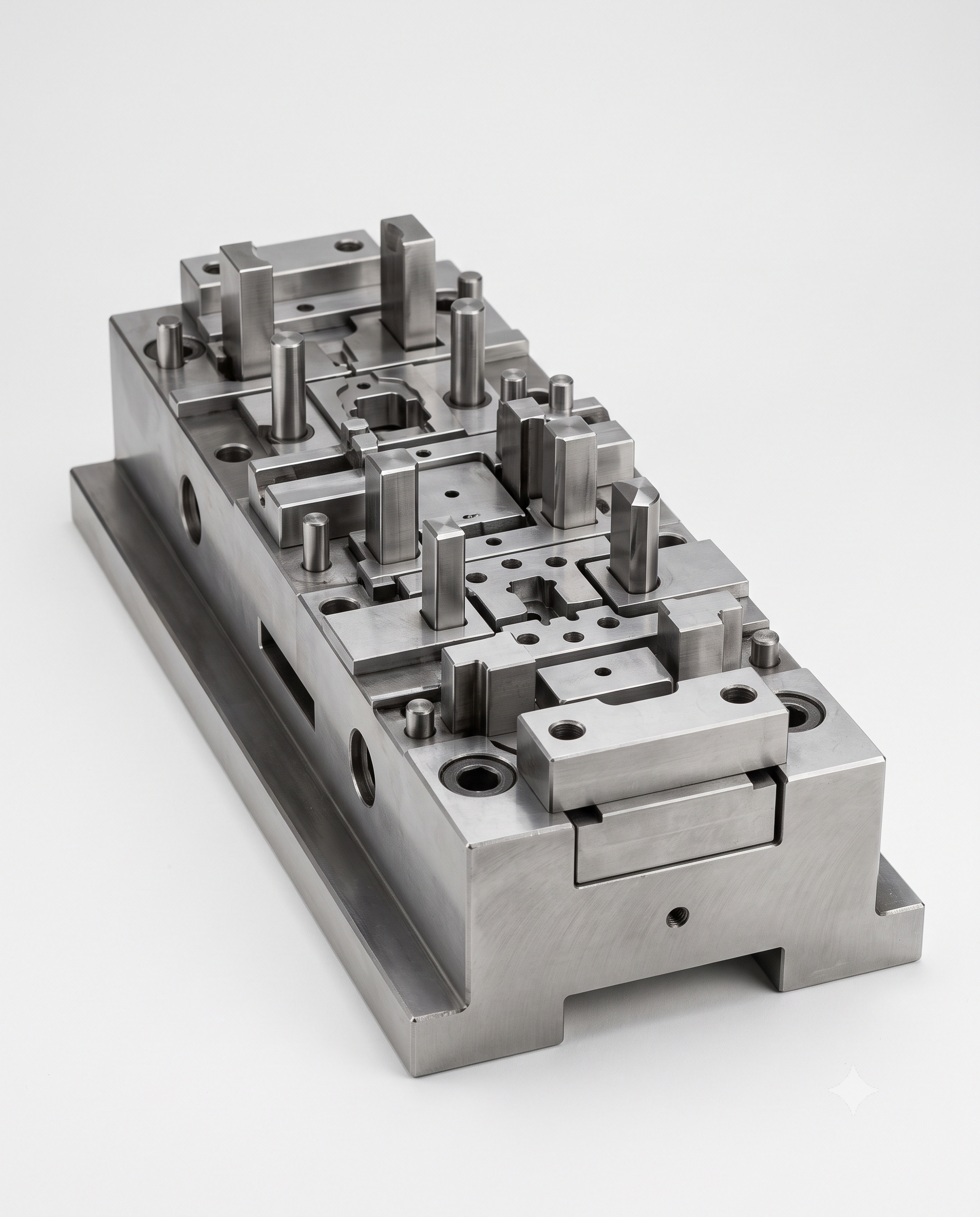 Precision-machined steel progressive stamping die tooling block